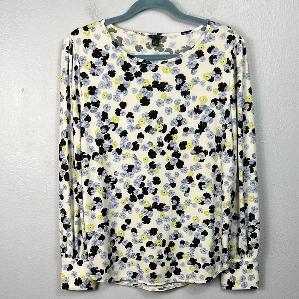 Ann Taylor Allover Floral Long Sleeve Blouse Large